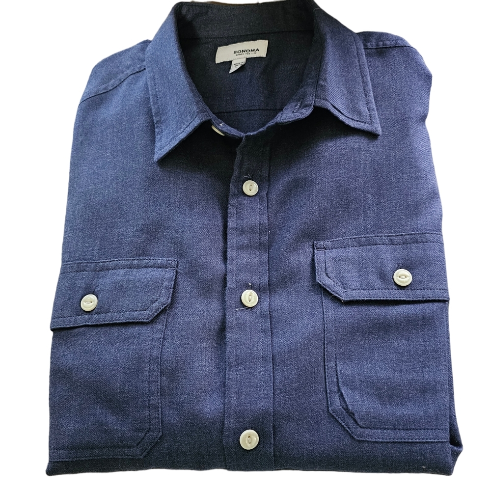 SONOMA Men's Blue Button-down Long Sleeve Shirt M - Picture 4 of 6